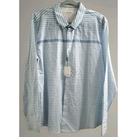 Calvin Klein Men's Engineered Plaid Shirt Clearwater Blue XL Preppy Career $80 - Picture 1 of 10